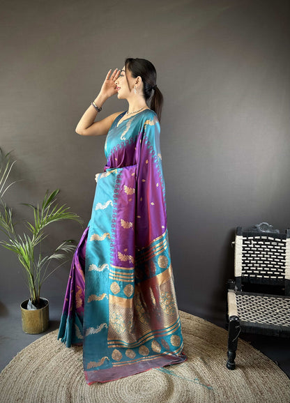 Sonakshi Women's Purple Soft Banarasi Silk Zari Weaving Traditional Saree with Blouse