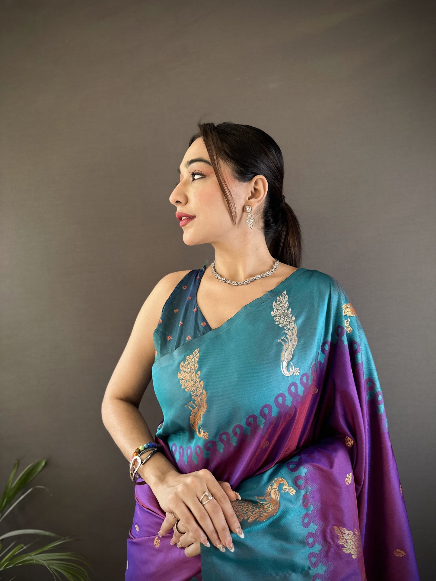 Sonakshi Women's Purple Soft Banarasi Silk Zari Weaving Traditional Saree with Blouse