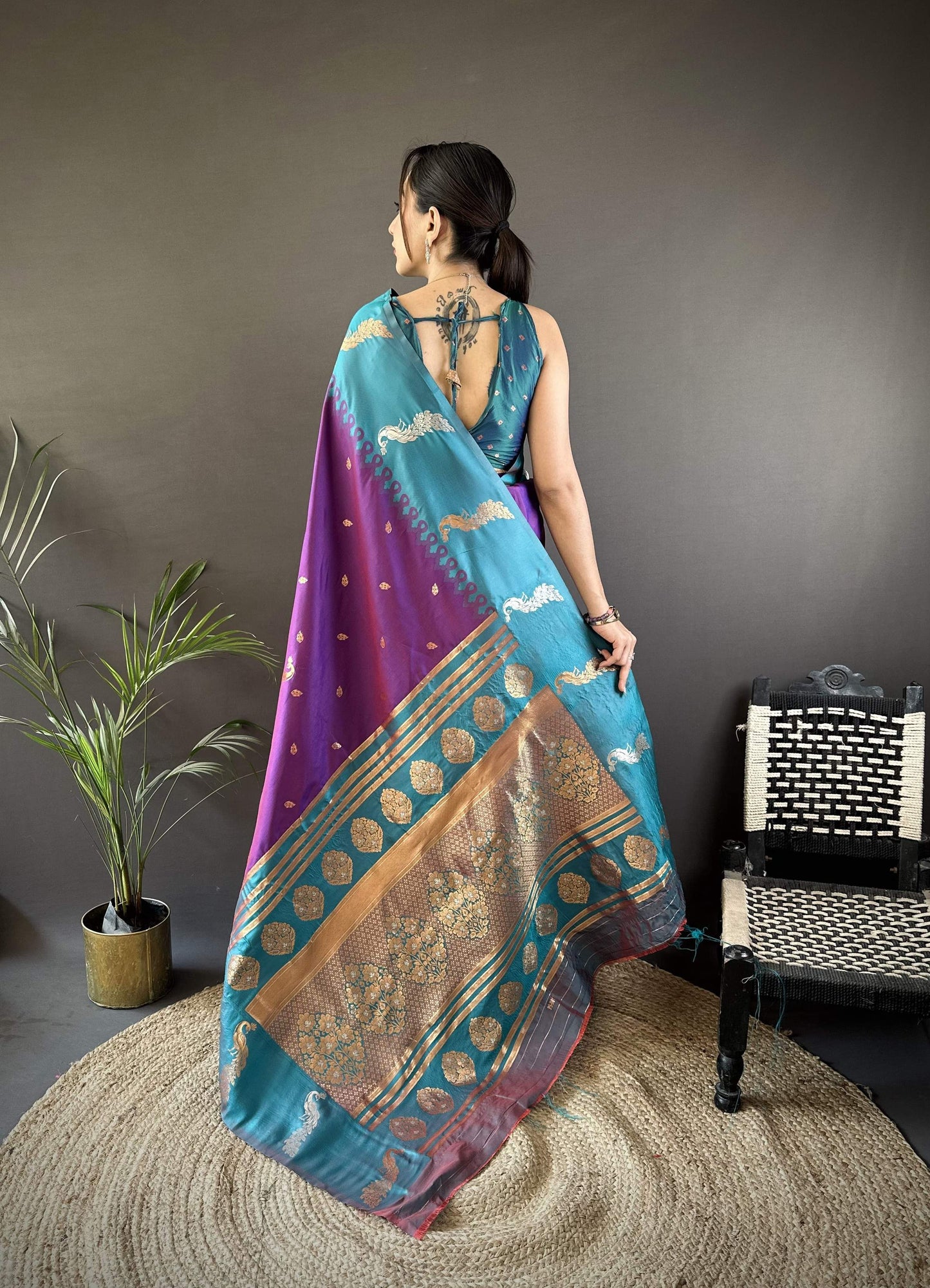 Sonakshi Women's Purple Soft Banarasi Silk Zari Weaving Traditional Saree with Blouse