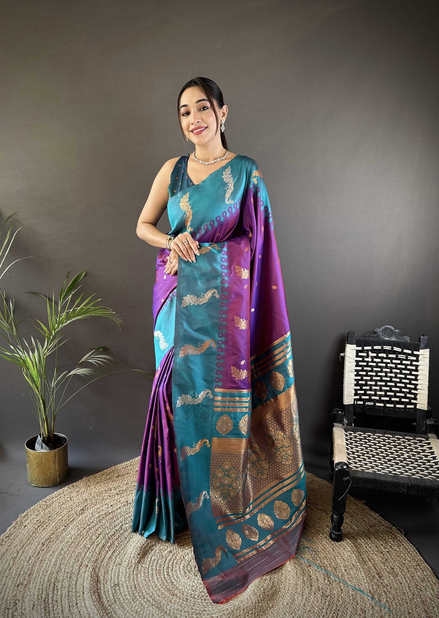 Sonakshi Women's Purple Soft Banarasi Silk Zari Weaving Traditional Saree with Blouse