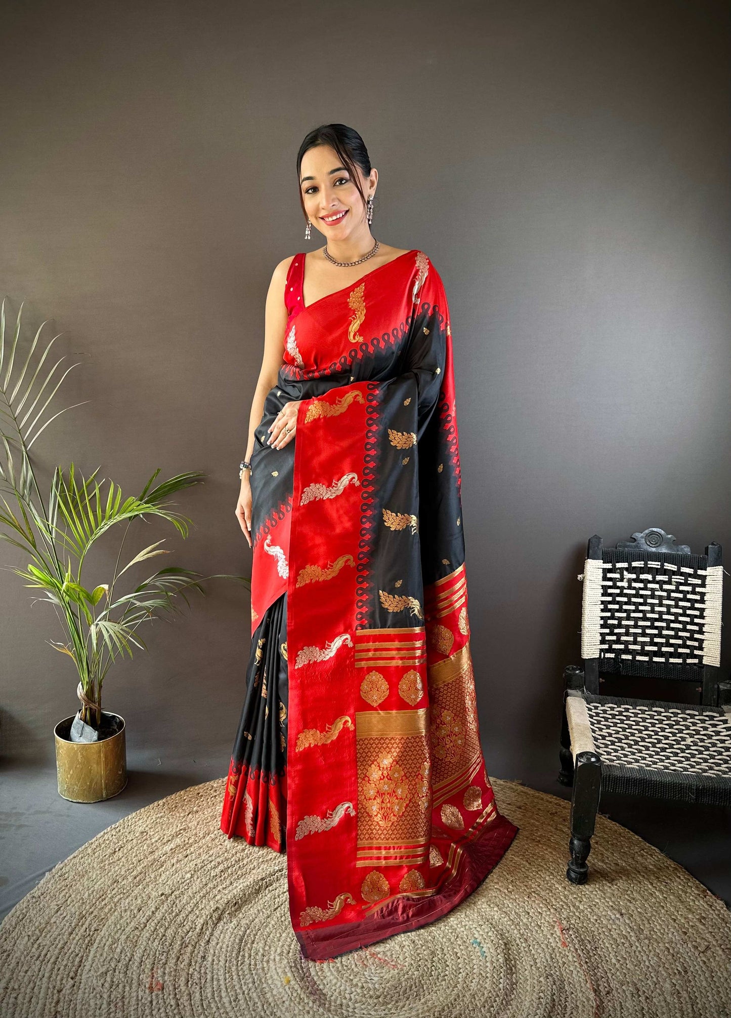 Sonakshi Women's Black Soft Banarasi Silk Zari Weaving Traditional Saree with Blouse