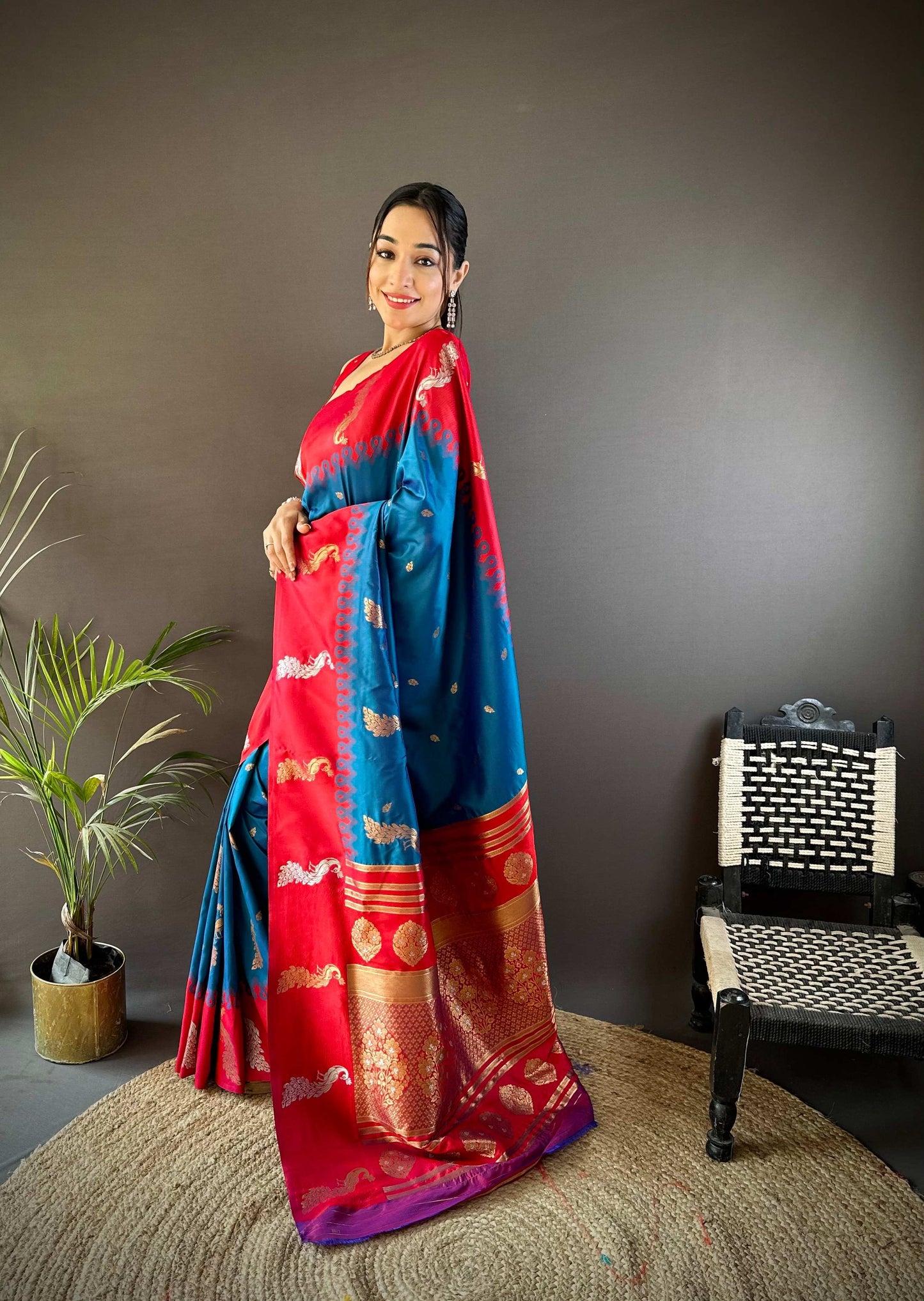 Sonakshi Women's Morpankh Soft Banarasi Silk Zari Weaving Traditional Saree with Blouse