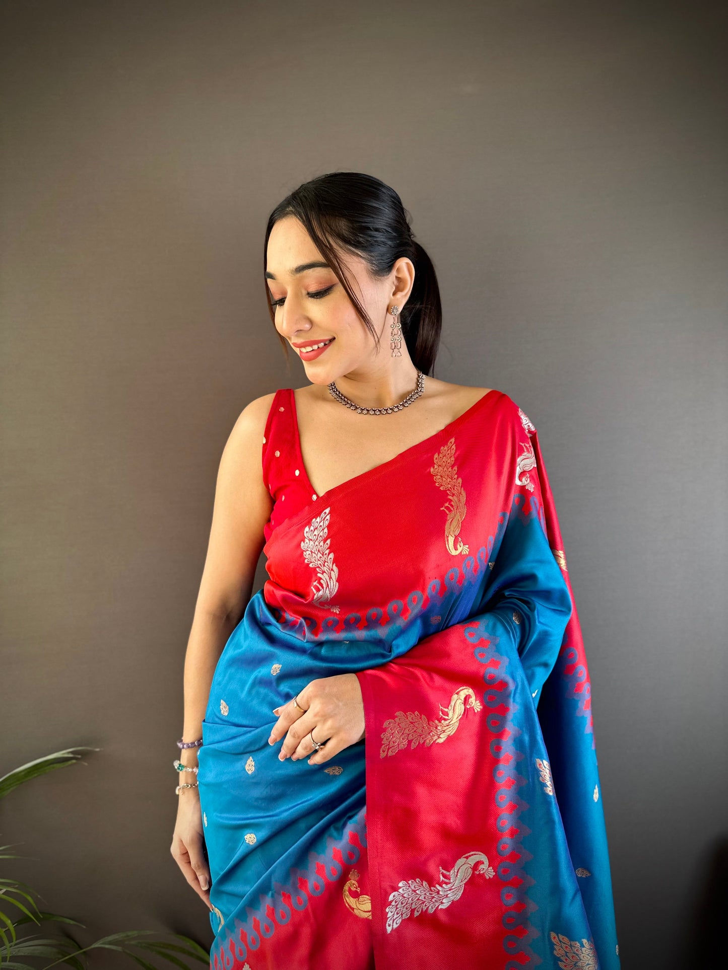 Sonakshi Women's Morpankh Soft Banarasi Silk Zari Weaving Traditional Saree with Blouse