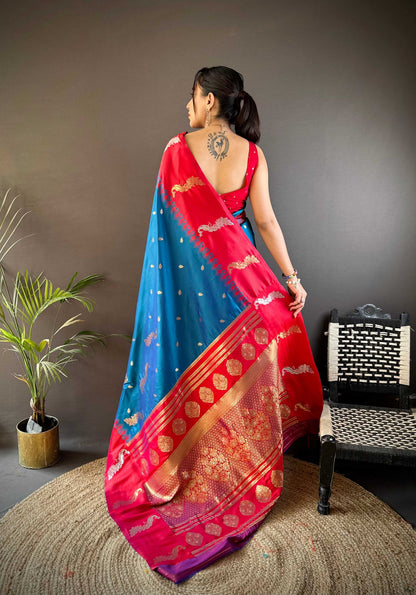 Sonakshi Women's Morpankh Soft Banarasi Silk Zari Weaving Traditional Saree with Blouse