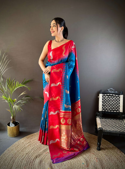 Sonakshi Women's Morpankh Soft Banarasi Silk Zari Weaving Traditional Saree with Blouse