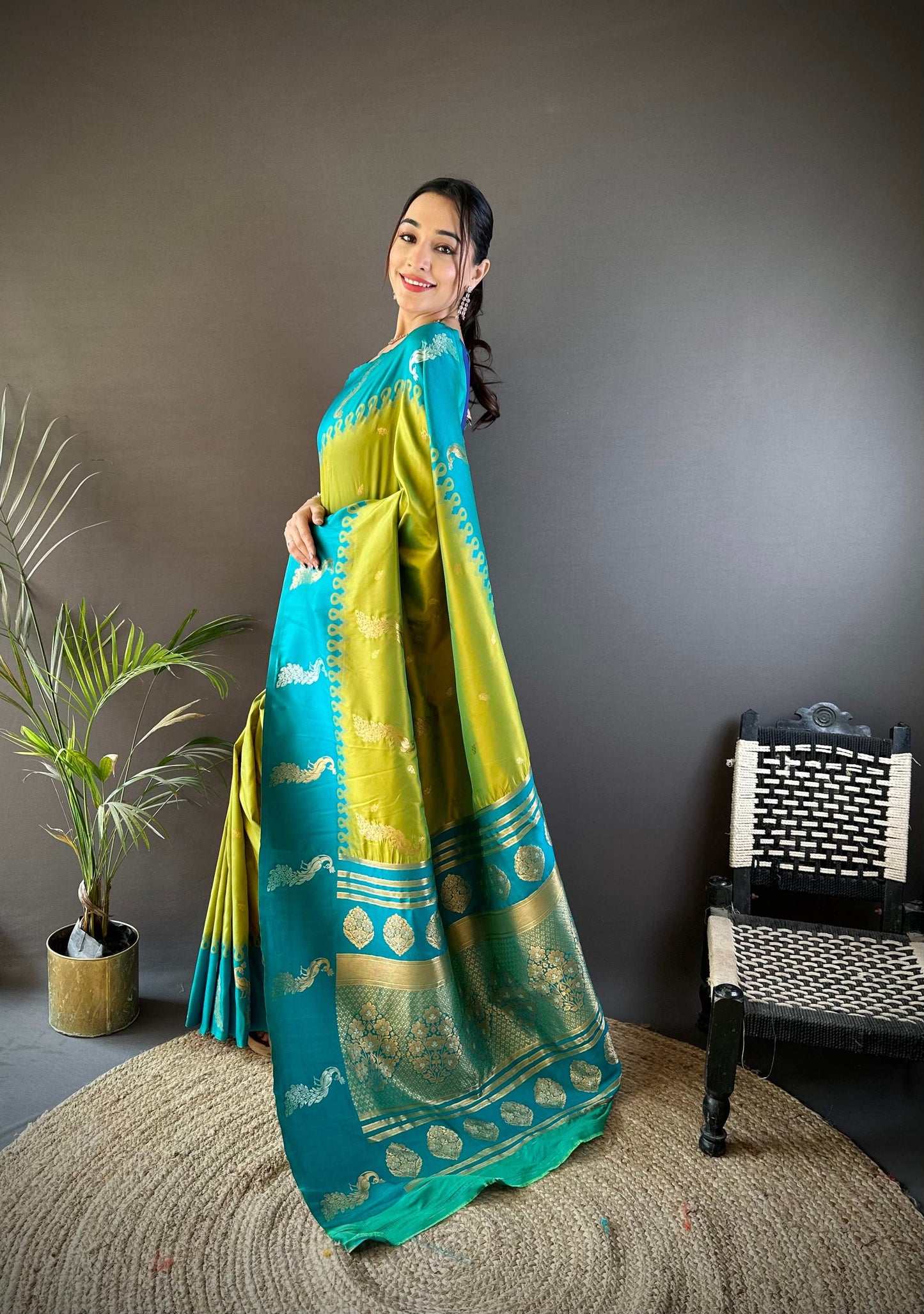 Sonakshi Women's Parrot Soft Banarasi Silk Zari Weaving Traditional Saree with Blouse