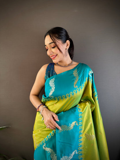 Sonakshi Women's Parrot Soft Banarasi Silk Zari Weaving Traditional Saree with Blouse