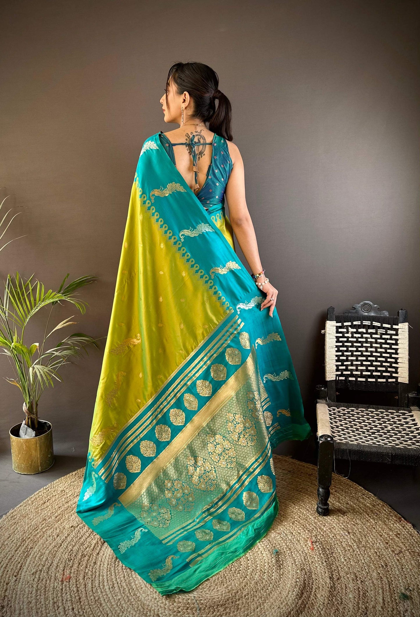 Sonakshi Women's Parrot Soft Banarasi Silk Zari Weaving Traditional Saree with Blouse