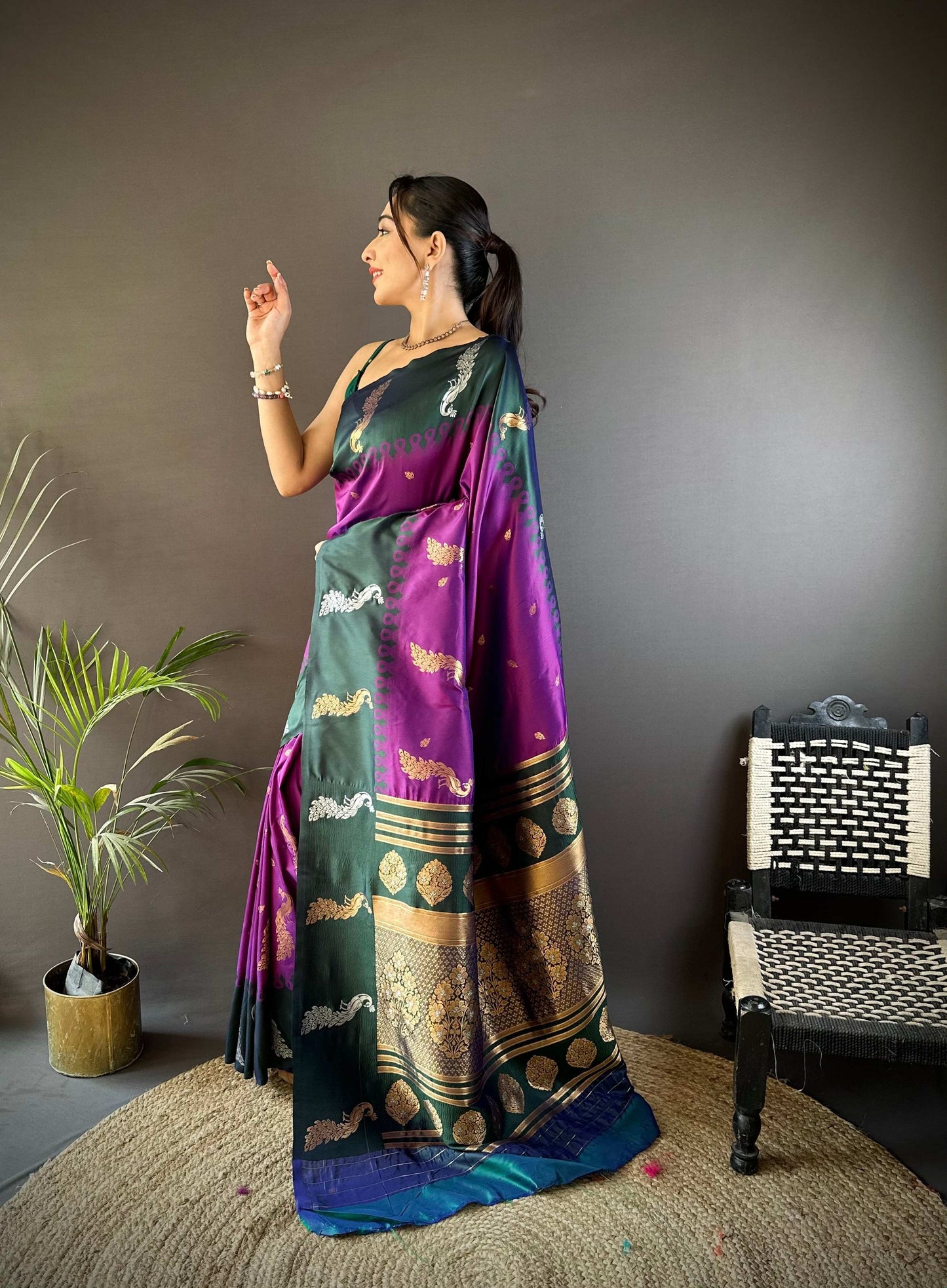 Sonakshi Women's Purple Soft Banarasi Silk Zari Weaving Traditional Saree with Blouse