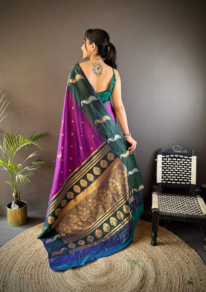 Sonakshi Women's Purple Soft Banarasi Silk Zari Weaving Traditional Saree with Blouse