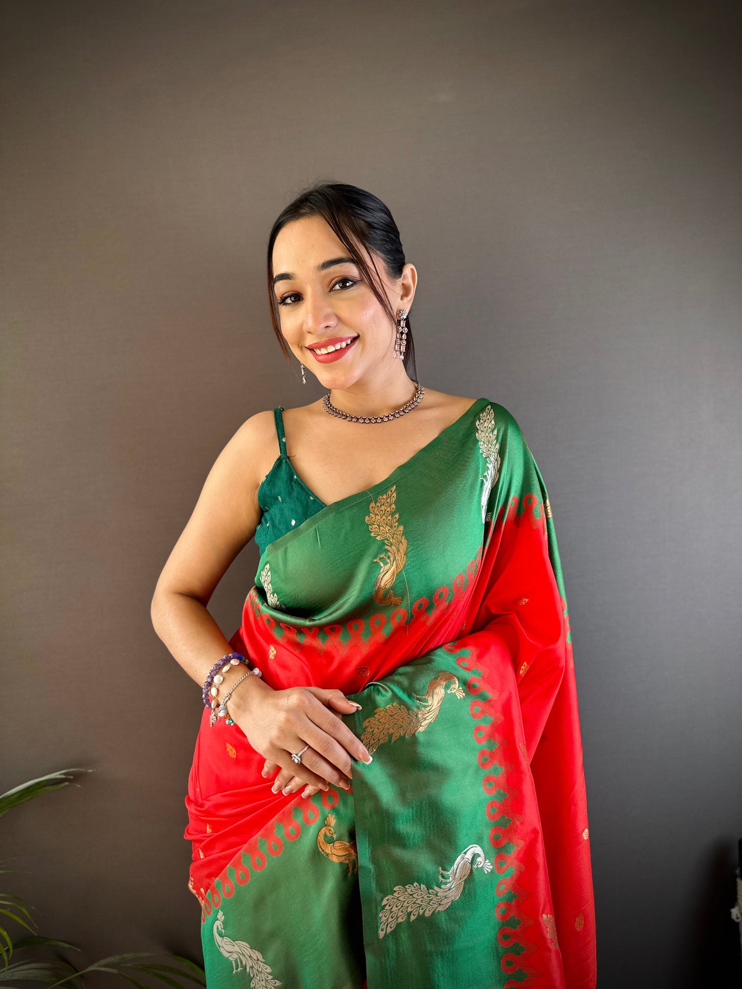 Sonakshi Women's Red Soft Banarasi Silk Zari Weaving Traditional Saree with Blouse