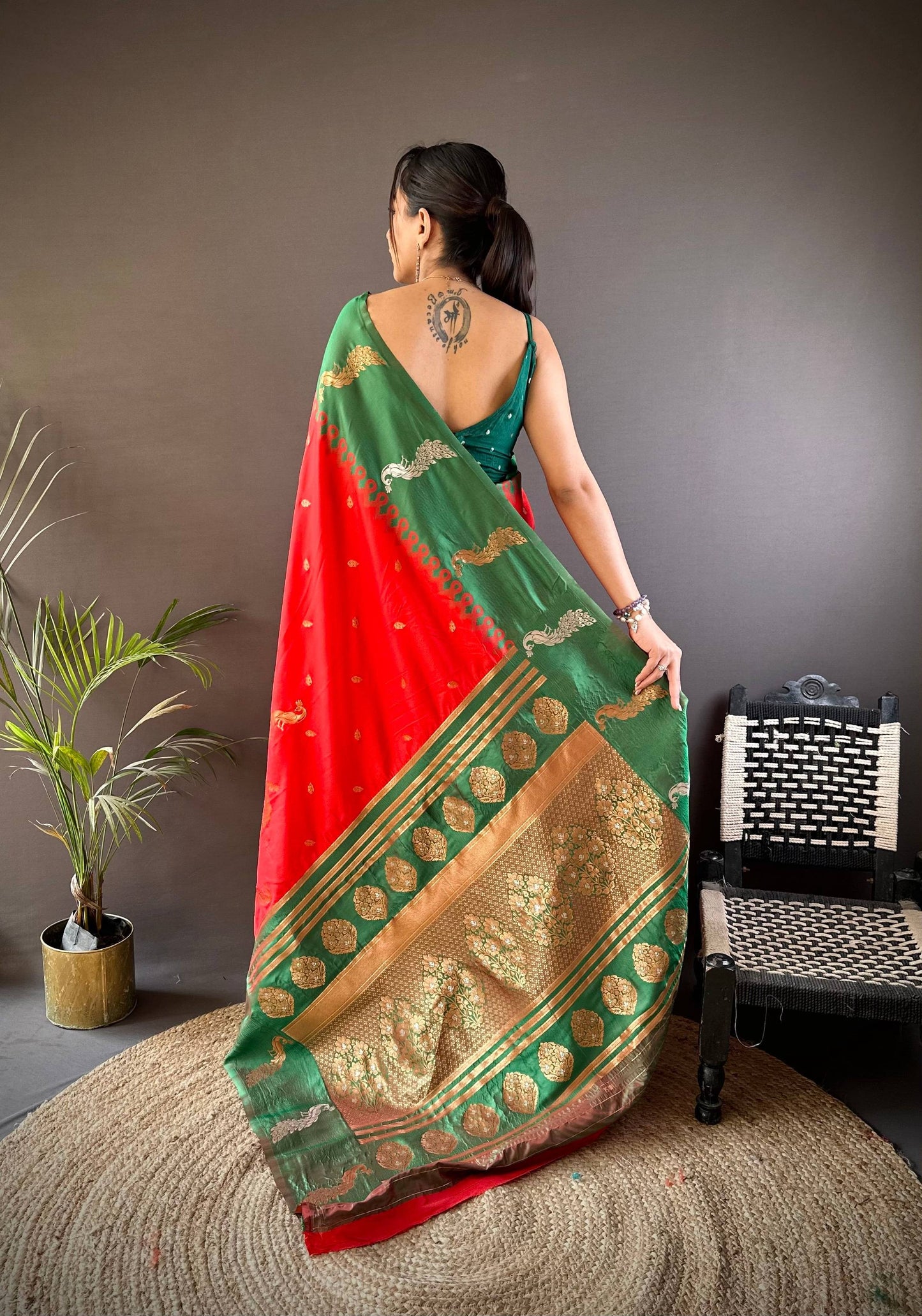 Sonakshi Women's Red Soft Banarasi Silk Zari Weaving Traditional Saree with Blouse