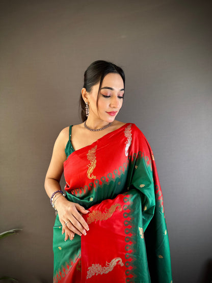 Sonakshi Women's Green Soft Banarasi Silk Zari Weaving Traditional Saree with Blouse