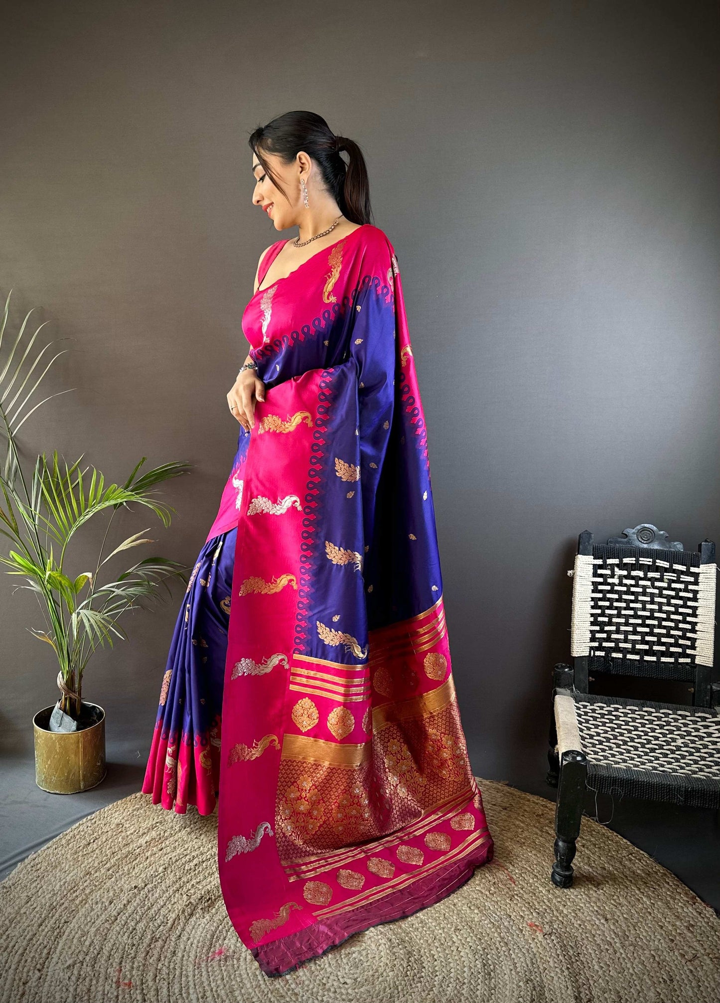 Sonakshi Women's Royal Blue Soft Banarasi Silk Zari Weaving Traditional Saree with Blouse