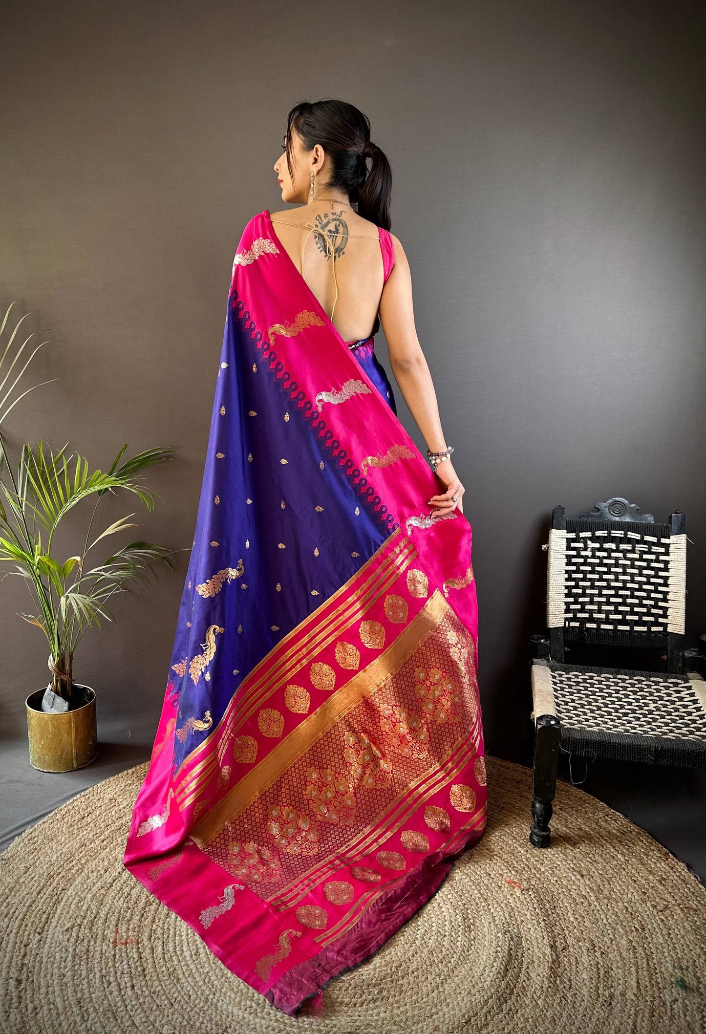 Sonakshi Women's Royal Blue Soft Banarasi Silk Zari Weaving Traditional Saree with Blouse