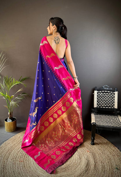 Sonakshi Women's Royal Blue Soft Banarasi Silk Zari Weaving Traditional Saree with Blouse