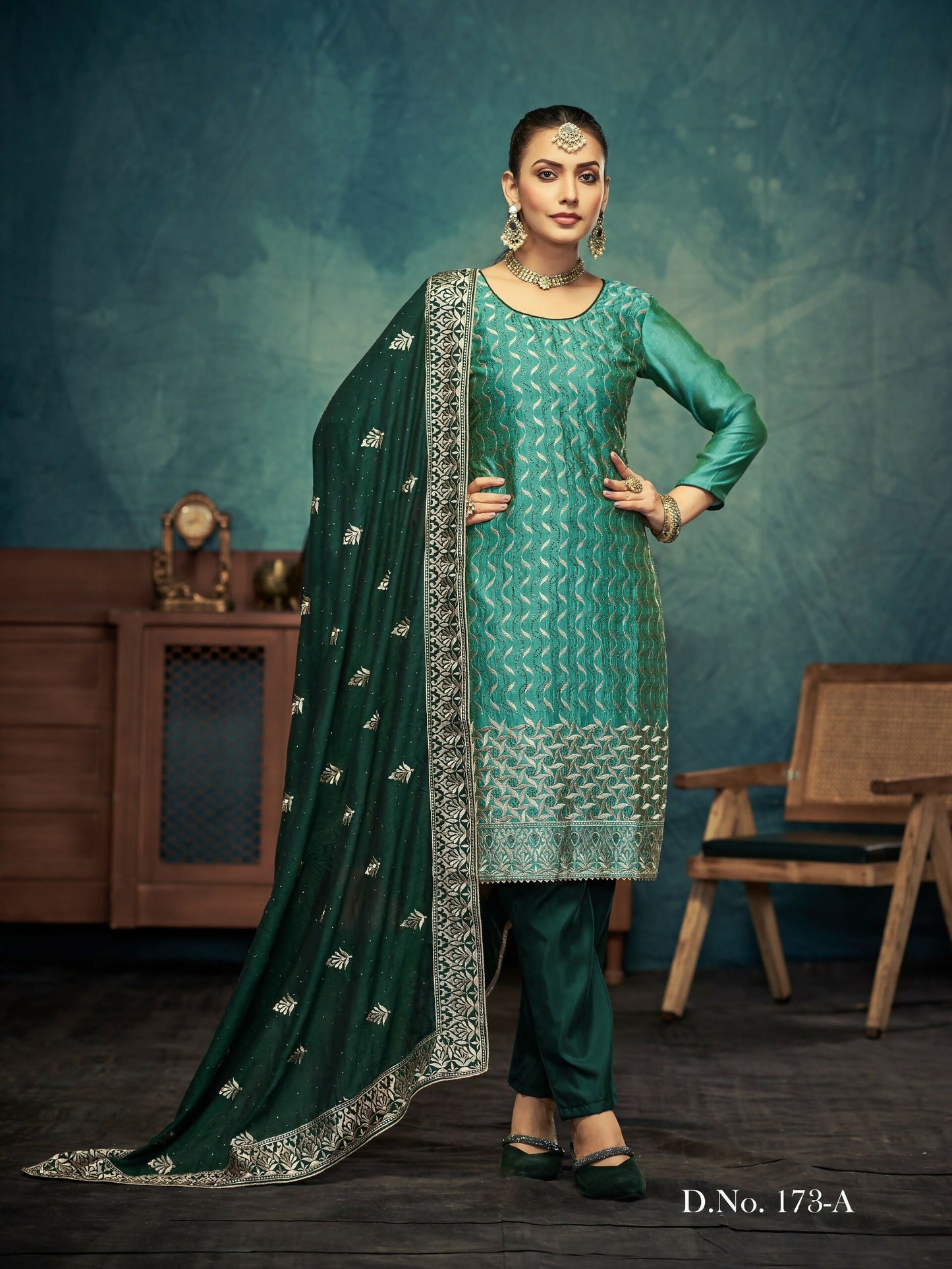 Anaita Light Green Premium Embroidered with servos waki diamond Vichitra Silk Stitched Salwar Suit