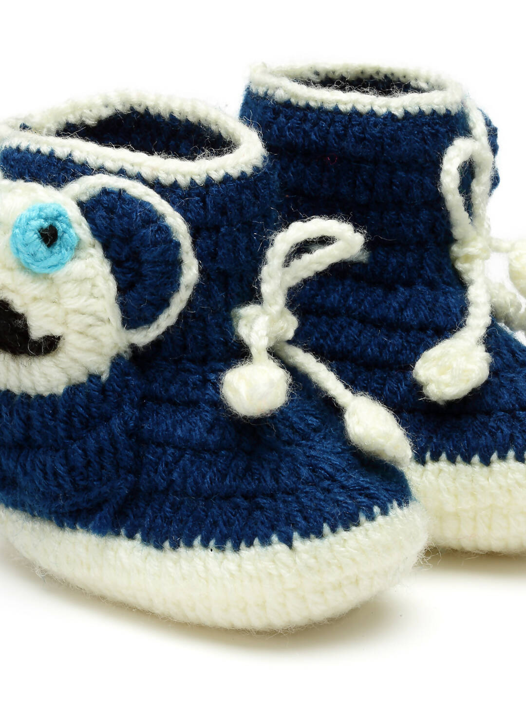 Chutput Kids Woollen Hand Knitted Panda Detailed Booties - Blue
