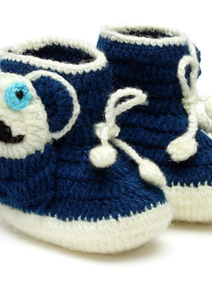 Chutput Kids Woollen Hand Knitted Panda Detailed Booties - Blue