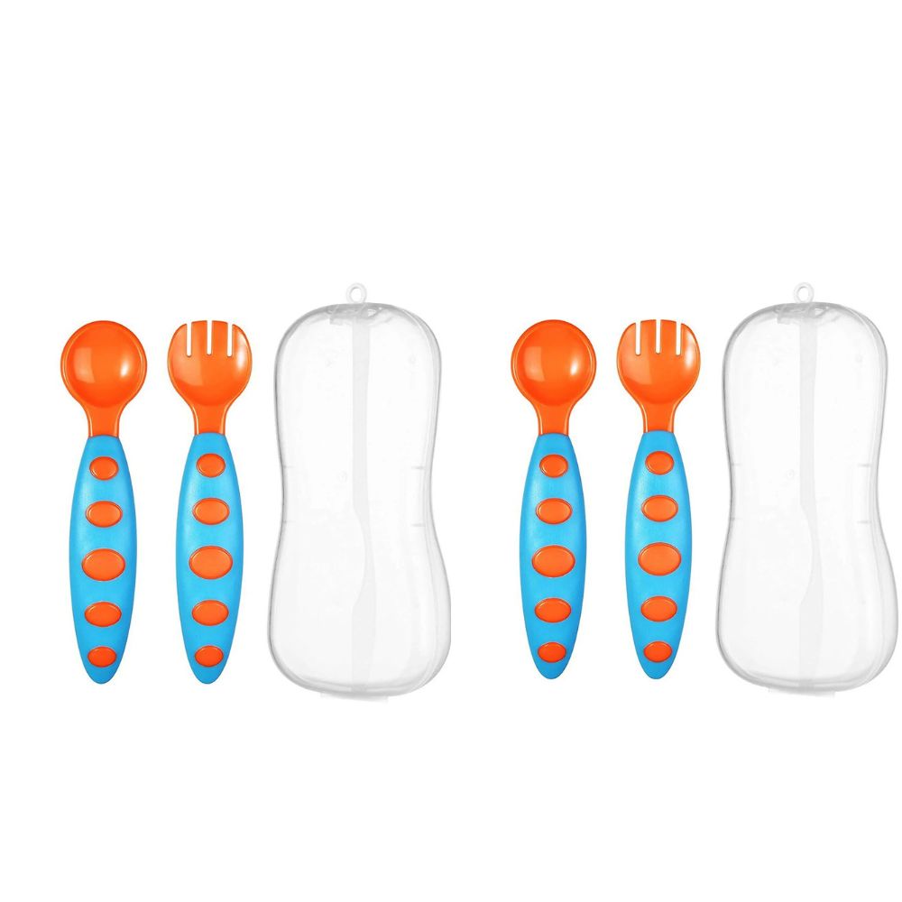 Safe-O-Kid Bpa Free Extra Safe Silicone Feeding/Training Spoon With Box For Baby- Blue & Orange