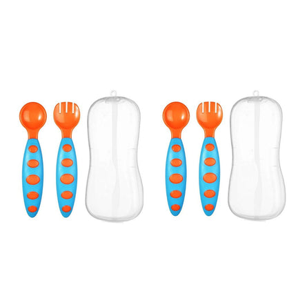Safe-O-Kid Bpa Free Extra Safe Silicone Feeding/Training Spoon With Box For Baby- Blue & Orange
