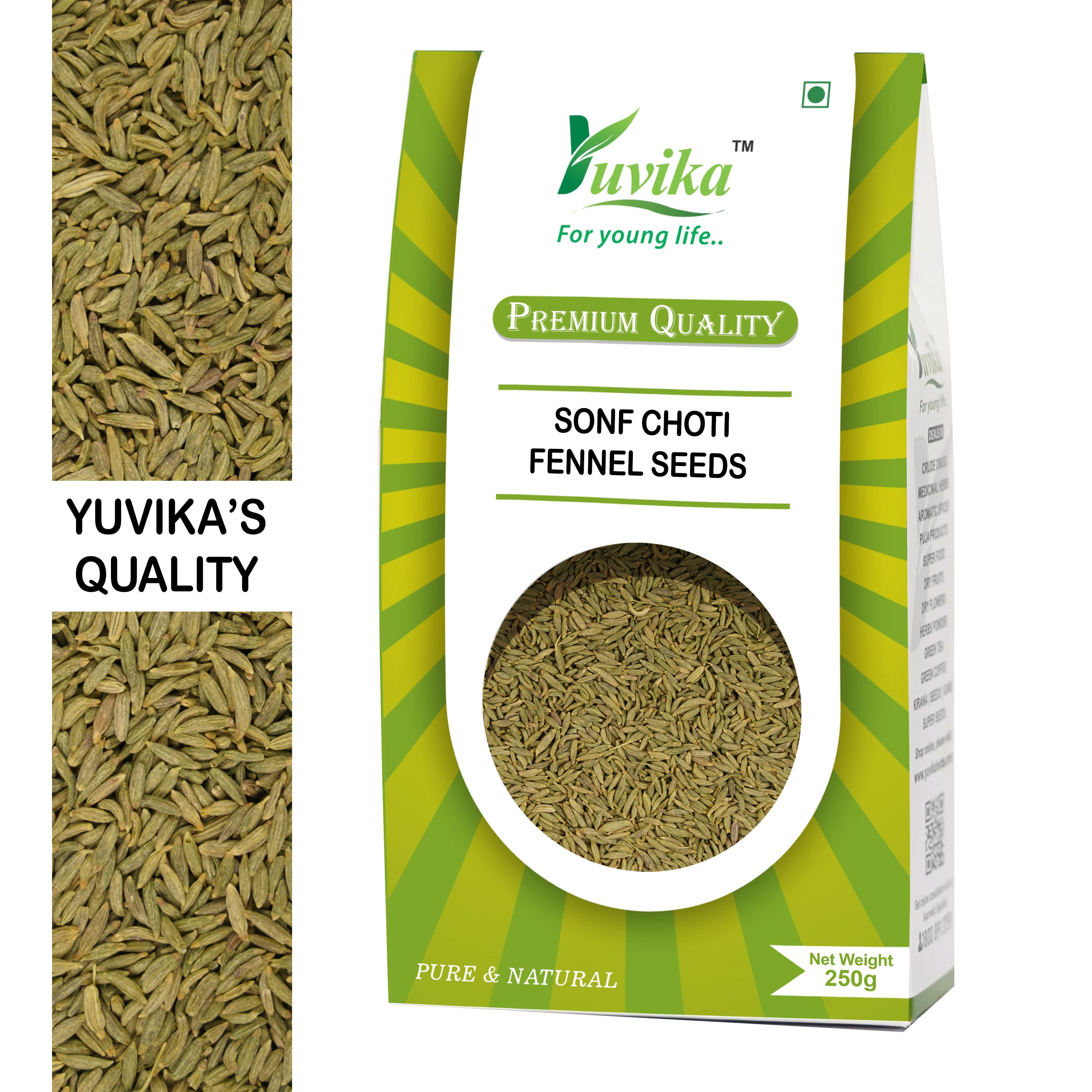 Yuvika Sonf Choti - Saunf Barik - Foeniculum Vulgare - Fennel Seeds Small - 250gms