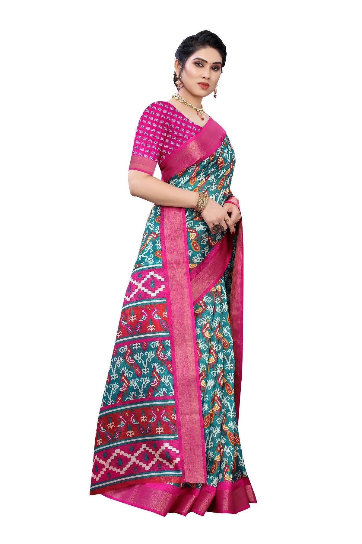Vamika Rama Green Linen Jari Border Saree (JANKI RAMA)