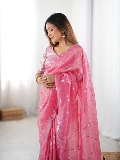 Lehenga Mart Designer Bollywood Style Party Wear Saree-Pink