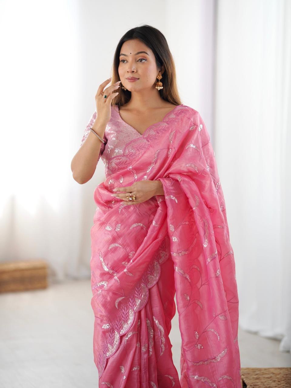Lehenga Mart Designer Bollywood Style Party Wear Saree-Pink