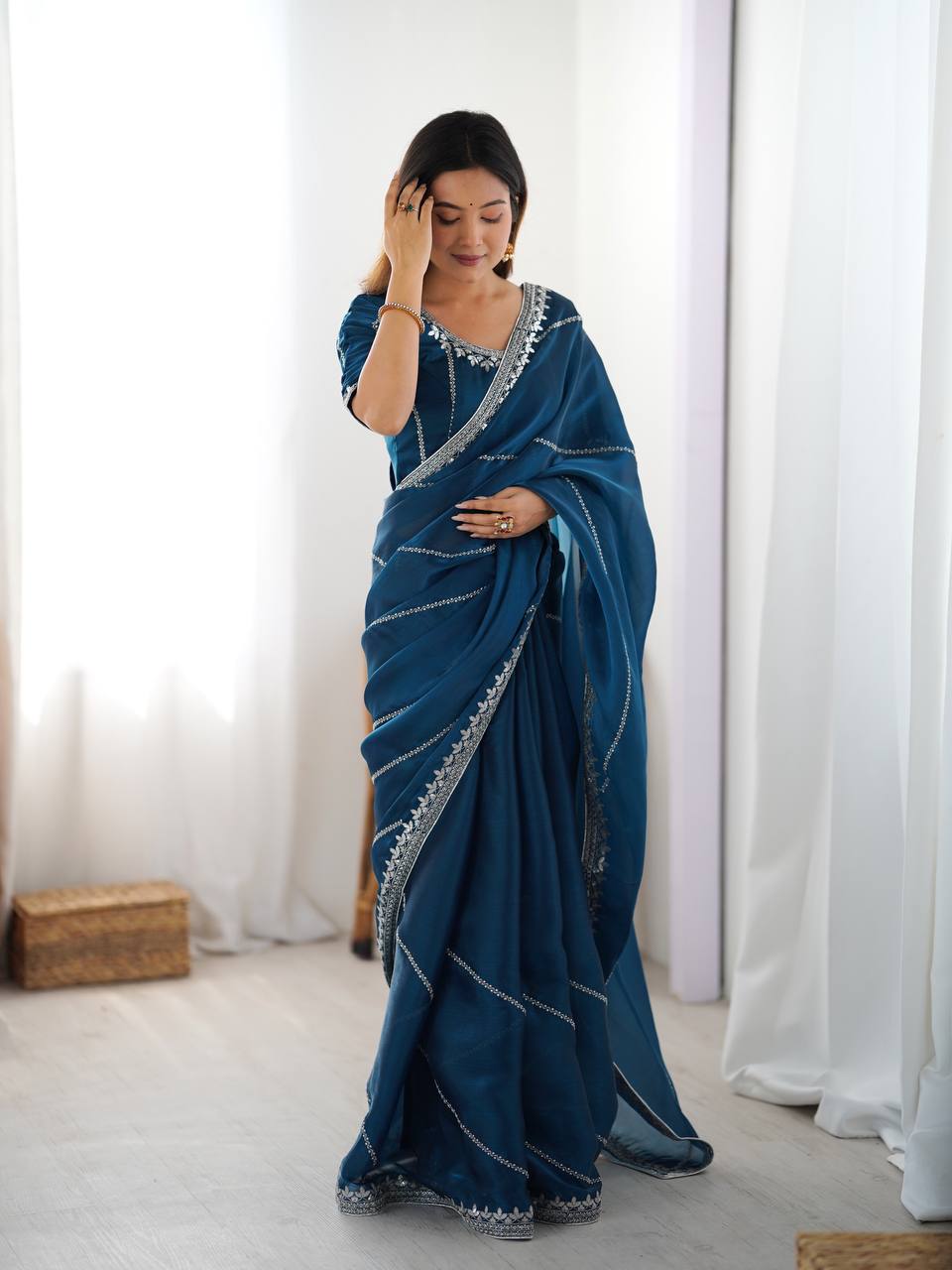 Lehenga Mart Designer Bollywood Style Party Wear Saree-Blue