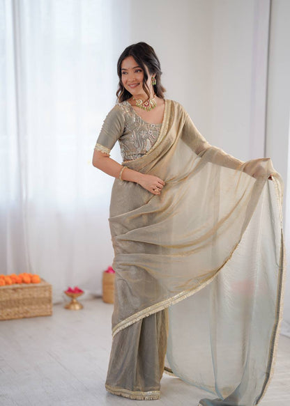 Lehenga Mart Designer Bollywood Style Party Wear Saree-Grey
