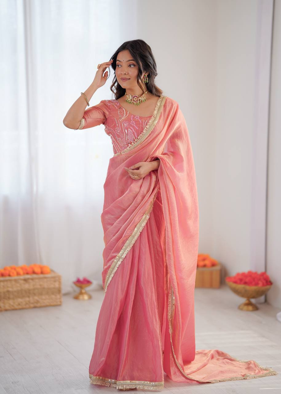 Lehenga Mart Designer Bollywood Style Party Wear Saree-Pink