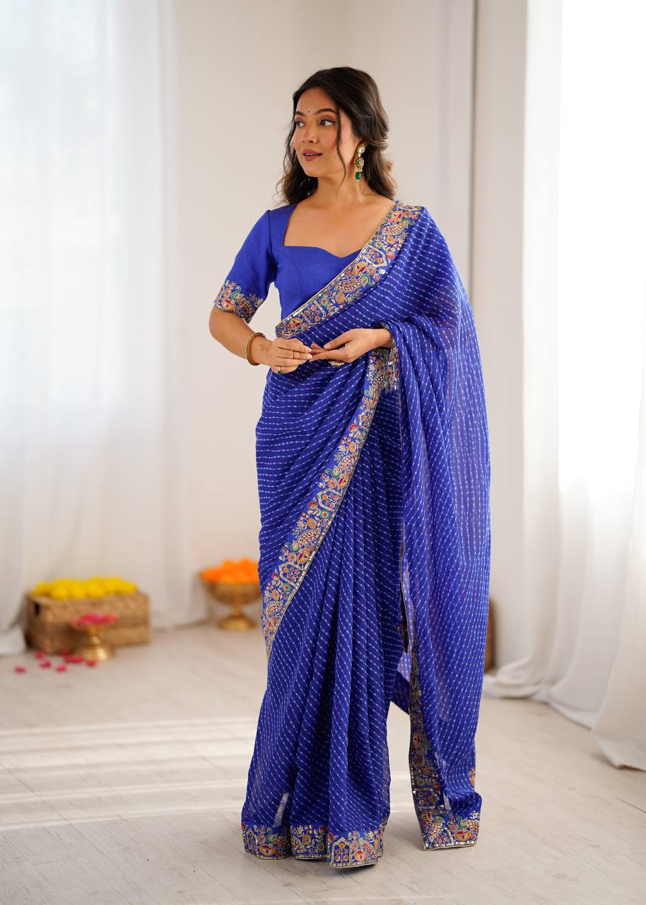 Lehenga Mart Designer Bollywood Style Party Wear Saree-Skyblue