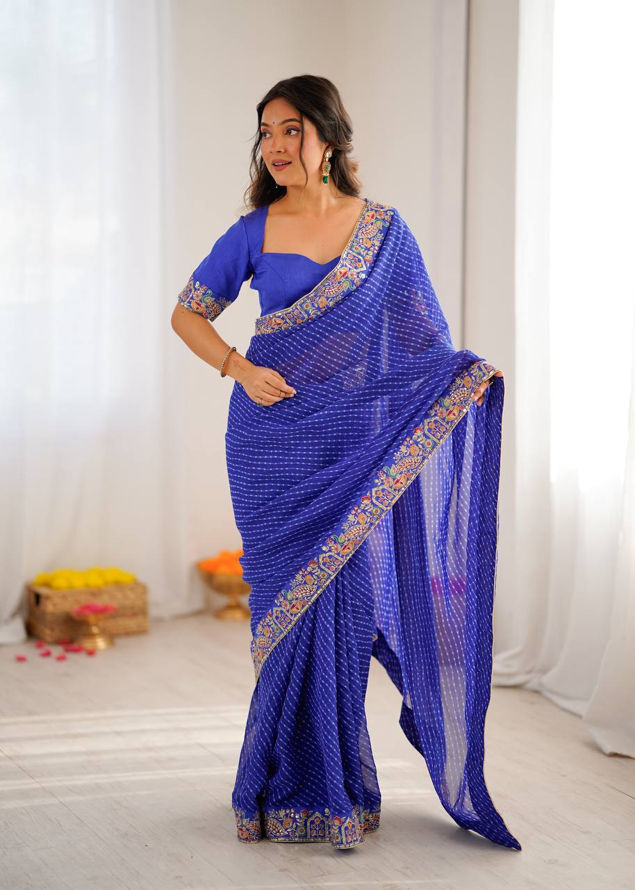 Lehenga Mart Designer Bollywood Style Party Wear Saree-Skyblue