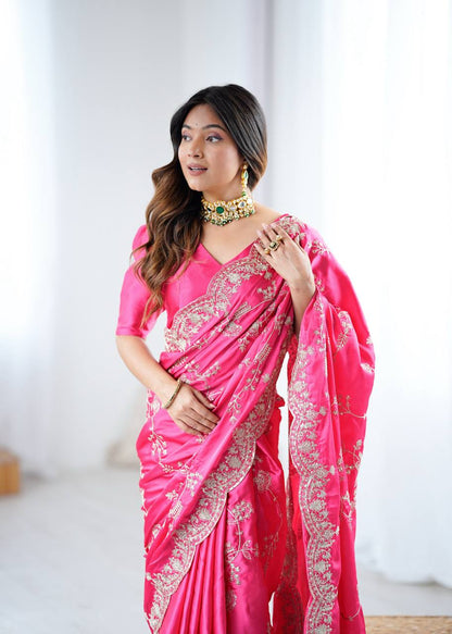 Lehenga Mart Designer Bollywood Style Party Wear Saree-Pink