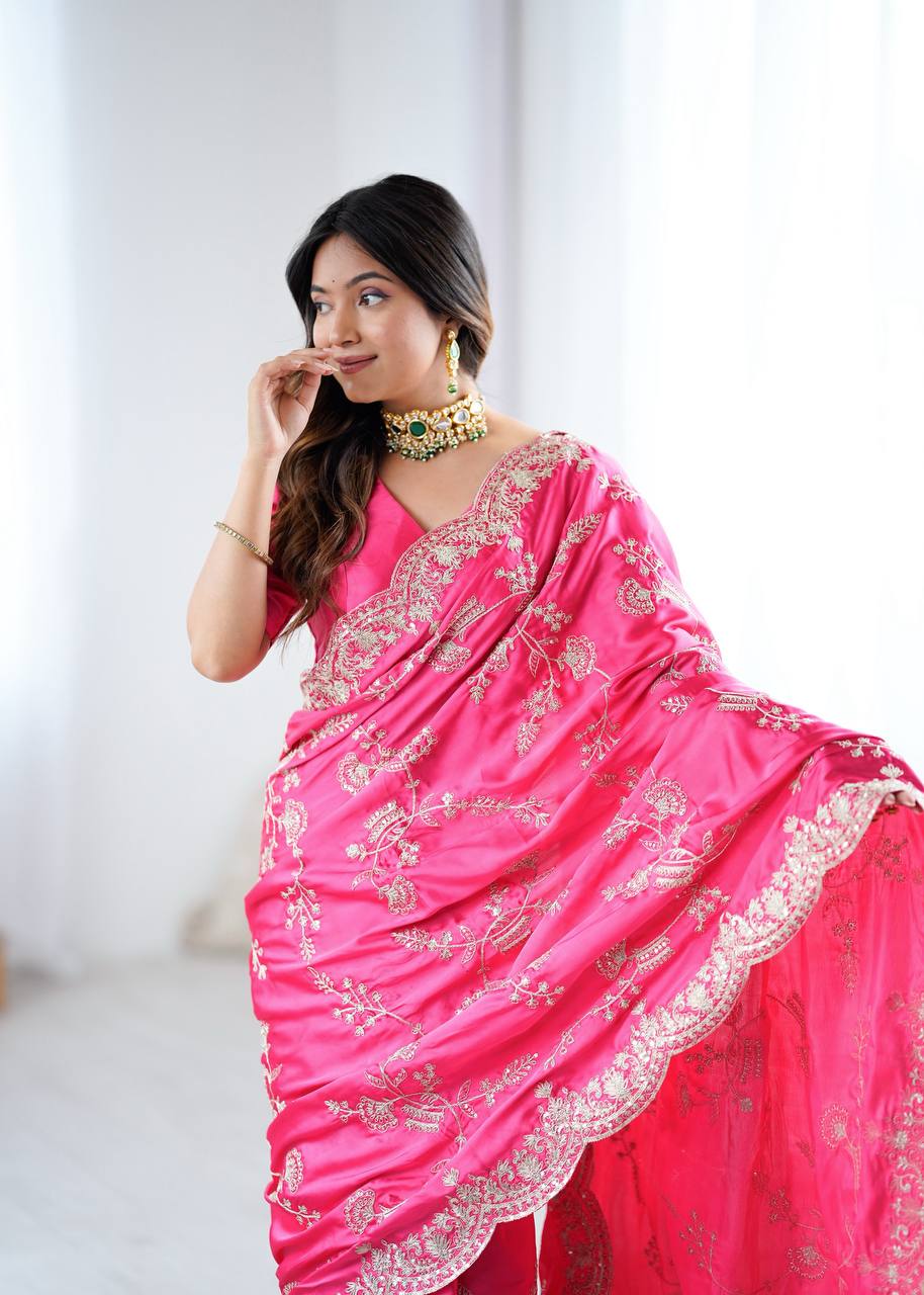 Lehenga Mart Designer Bollywood Style Party Wear Saree-Pink