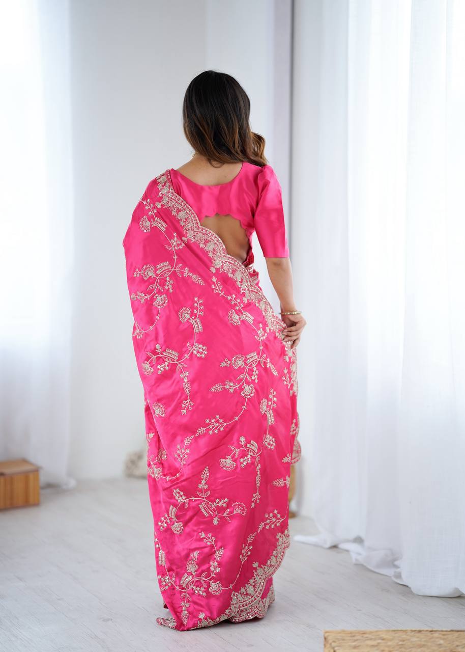 Lehenga Mart Designer Bollywood Style Party Wear Saree-Pink