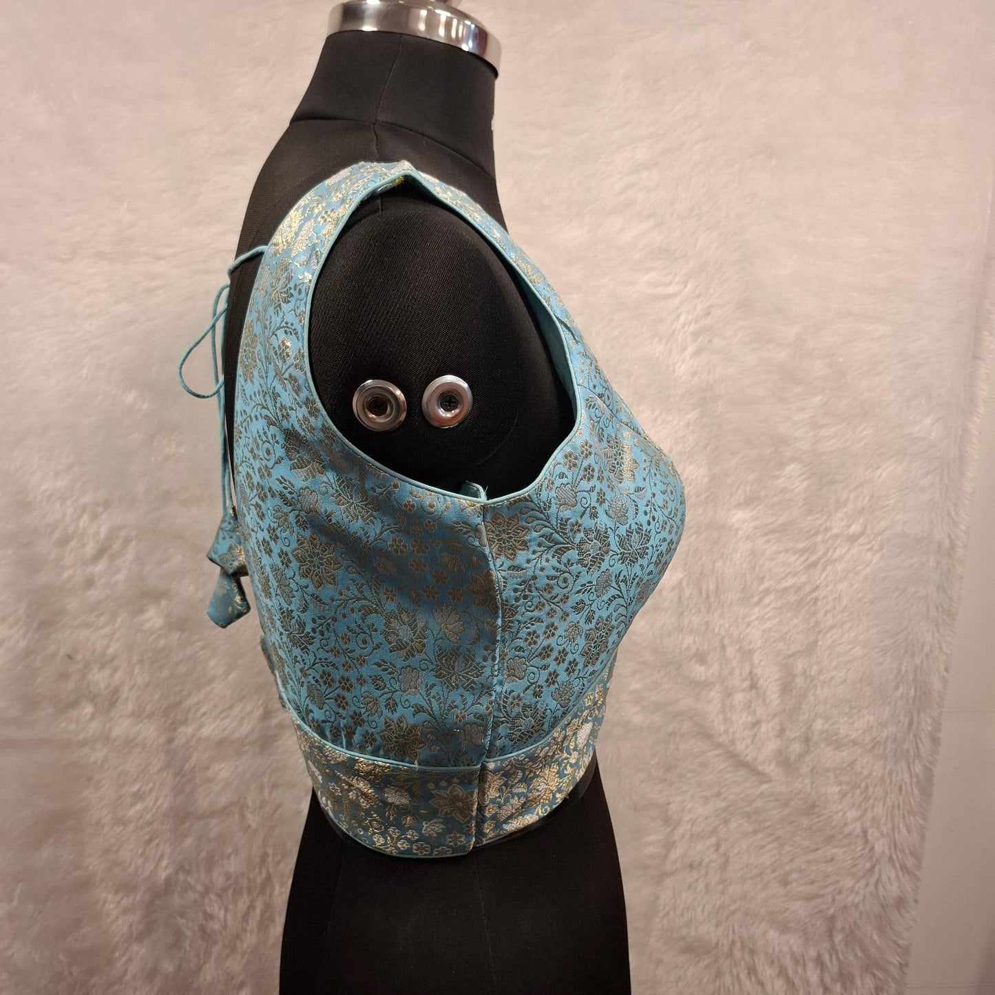 Kia Fashions Blue Banarasi With Gold & Silver Weave Readymade Blouse