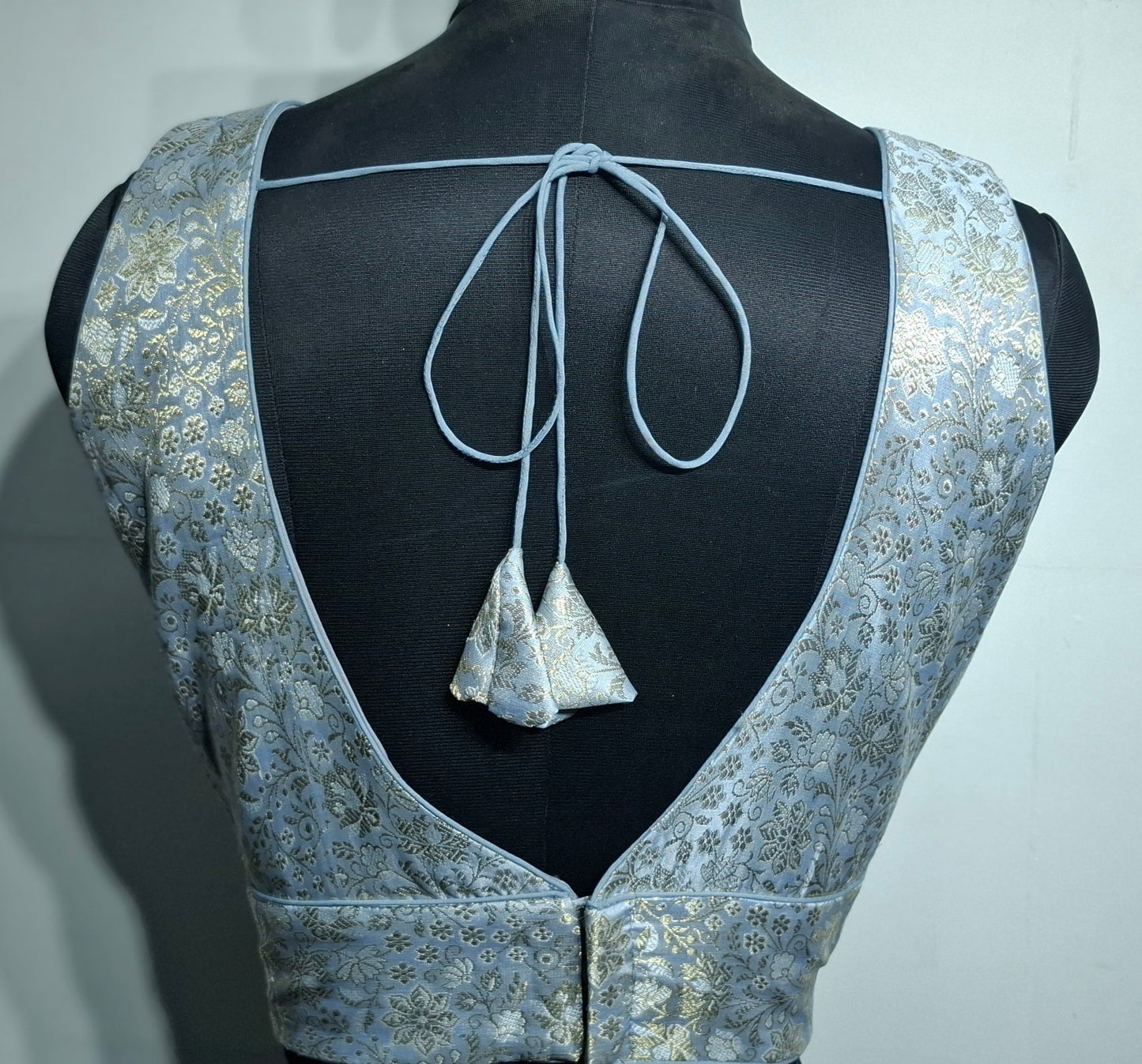Kia Fashions Grey Banarasi With Gold & Silver Weave Readymade Blouse