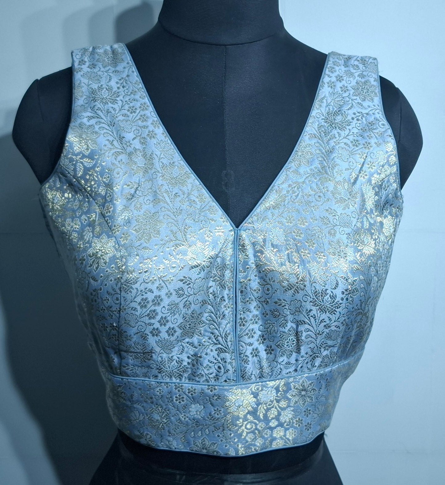 Kia Fashions Grey Banarasi With Gold & Silver Weave Readymade Blouse