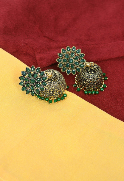 Mominos Fashion Johar Kamal Beautiful Kundan Work Jhumka With Green Beads