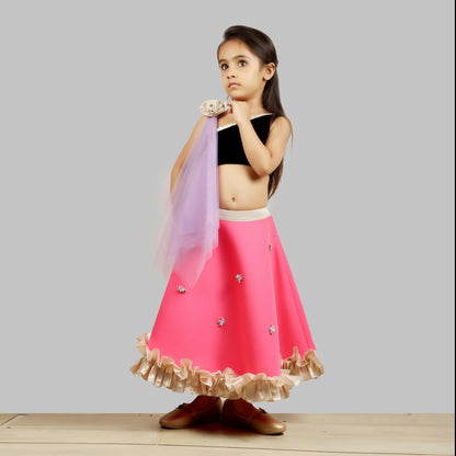Pink Cow Fashions Black & Pink Ghagra Choli With Dupatta