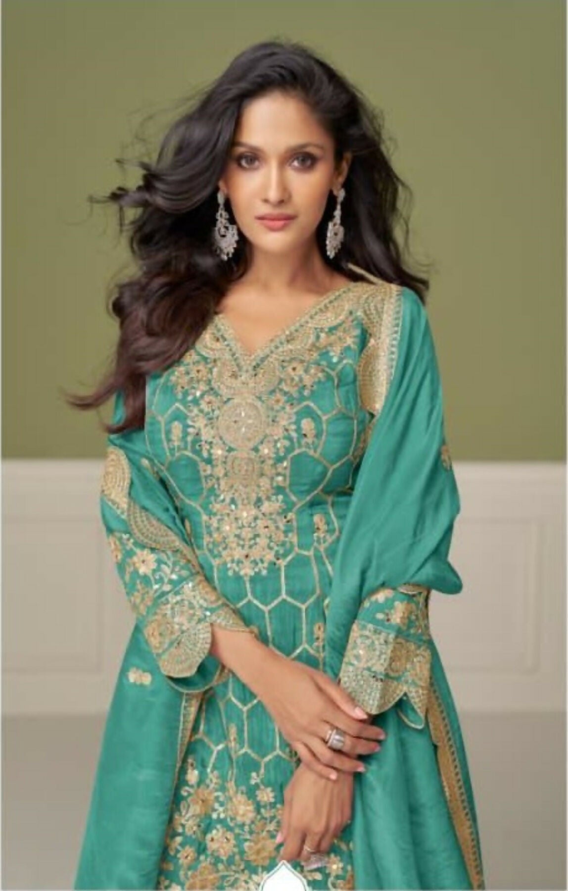 Anaita Sky Blue Real Shimmer Readymade Suit with Embroidery & Real Mirror Work