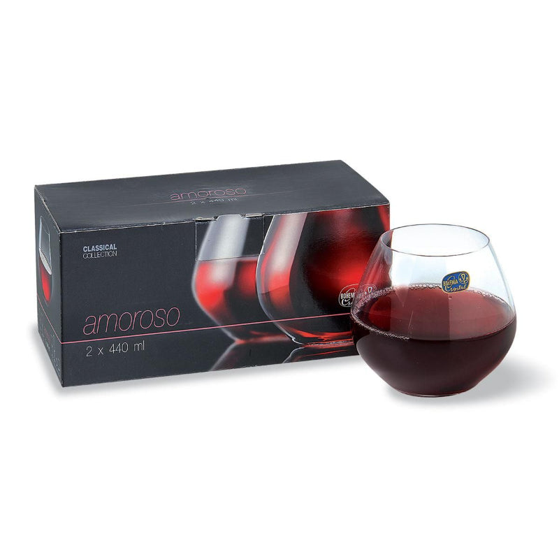 Amoroso Crystal Stemless Wine Glass | Set of 2 | Multiple Sizes