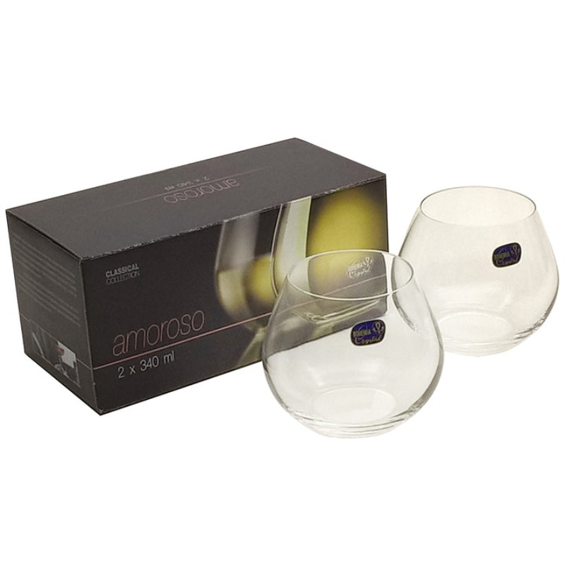 Amoroso Crystal Stemless Wine Glass | Set of 2 | Multiple Sizes