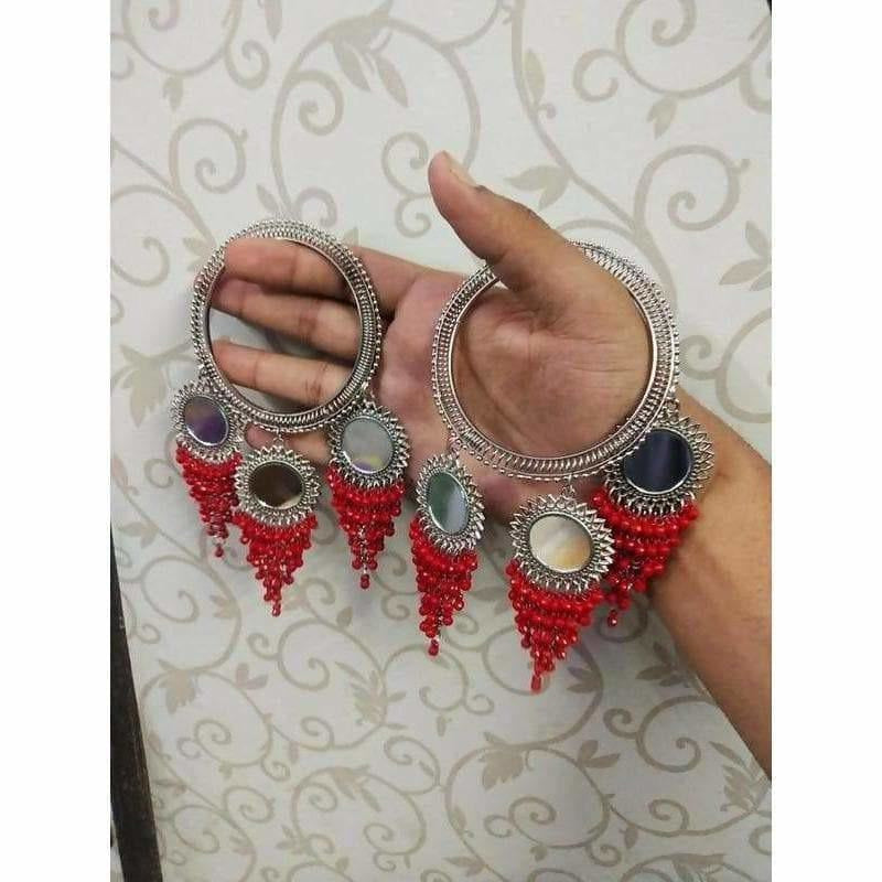 MS Fashion India Stylish And Trendy Red Pearls Latkan Bangles