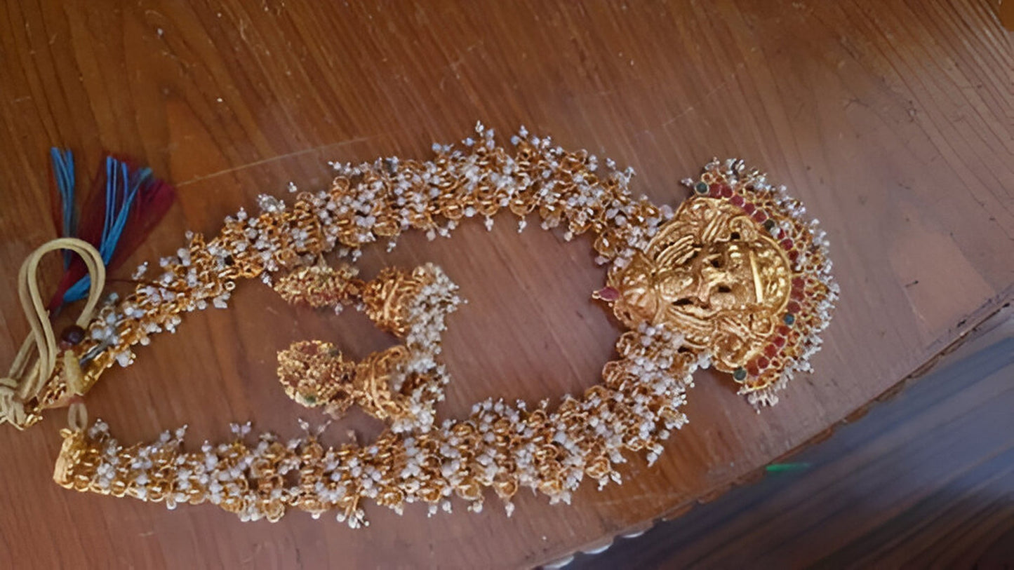 Jewel City Bridal Lakshmi Temple Necklace Set – Gold-Plated with Pearl Clusters