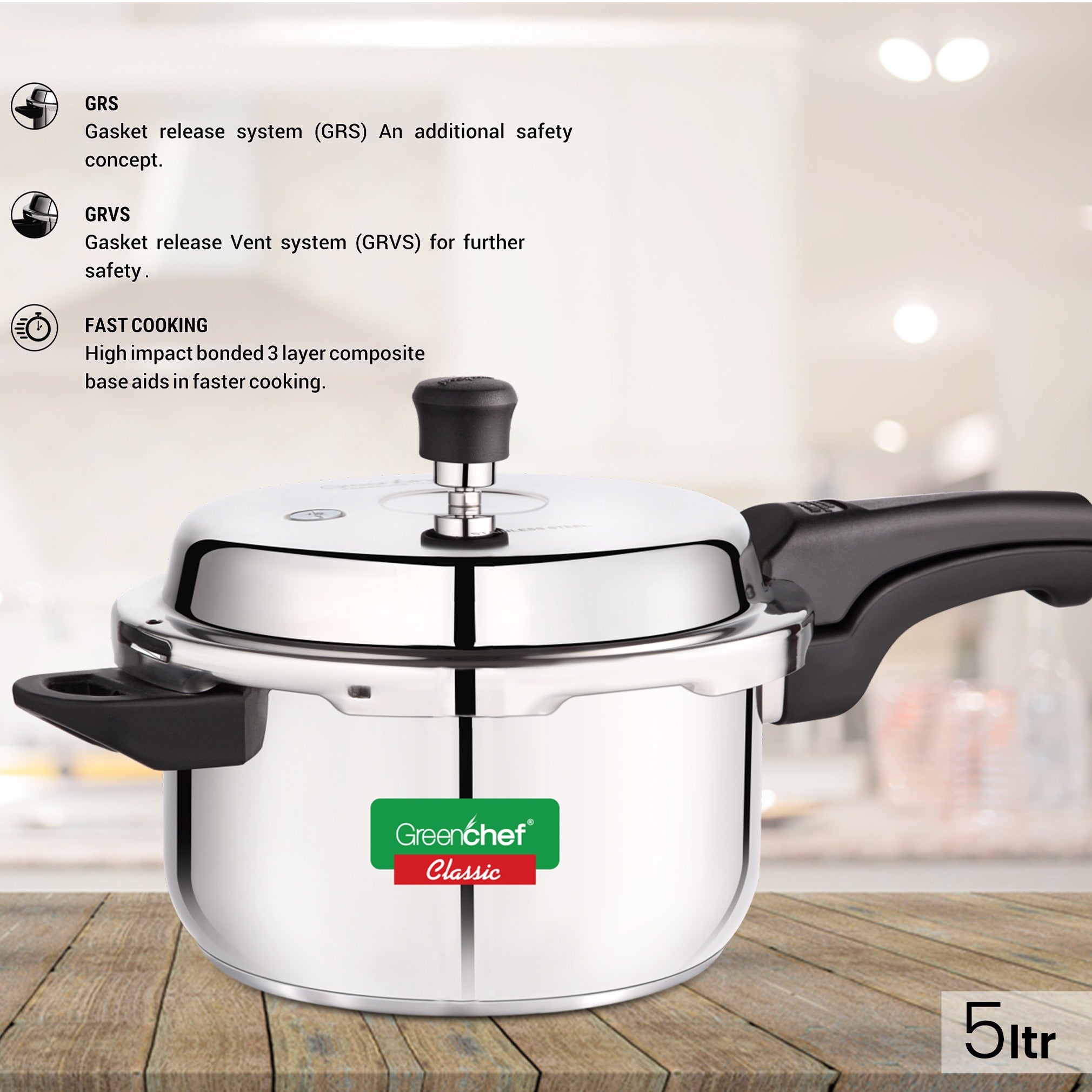 Greenchef Classic Aluminium Outer Lid Pressure Cooker