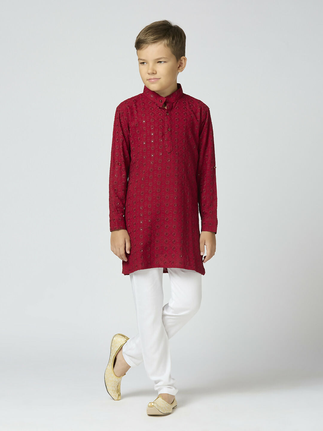 Joban Fashion Kids Island Full Sleeves Cotton Kurta and Pyjama Set with Sequin work - Maroon