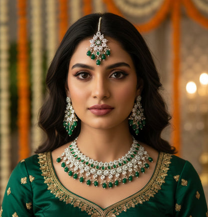 Jewel City Royal Green Stone Bridal Necklace Set for Women | Traditional Gold-Plated Ethnic Indian Jewelry
